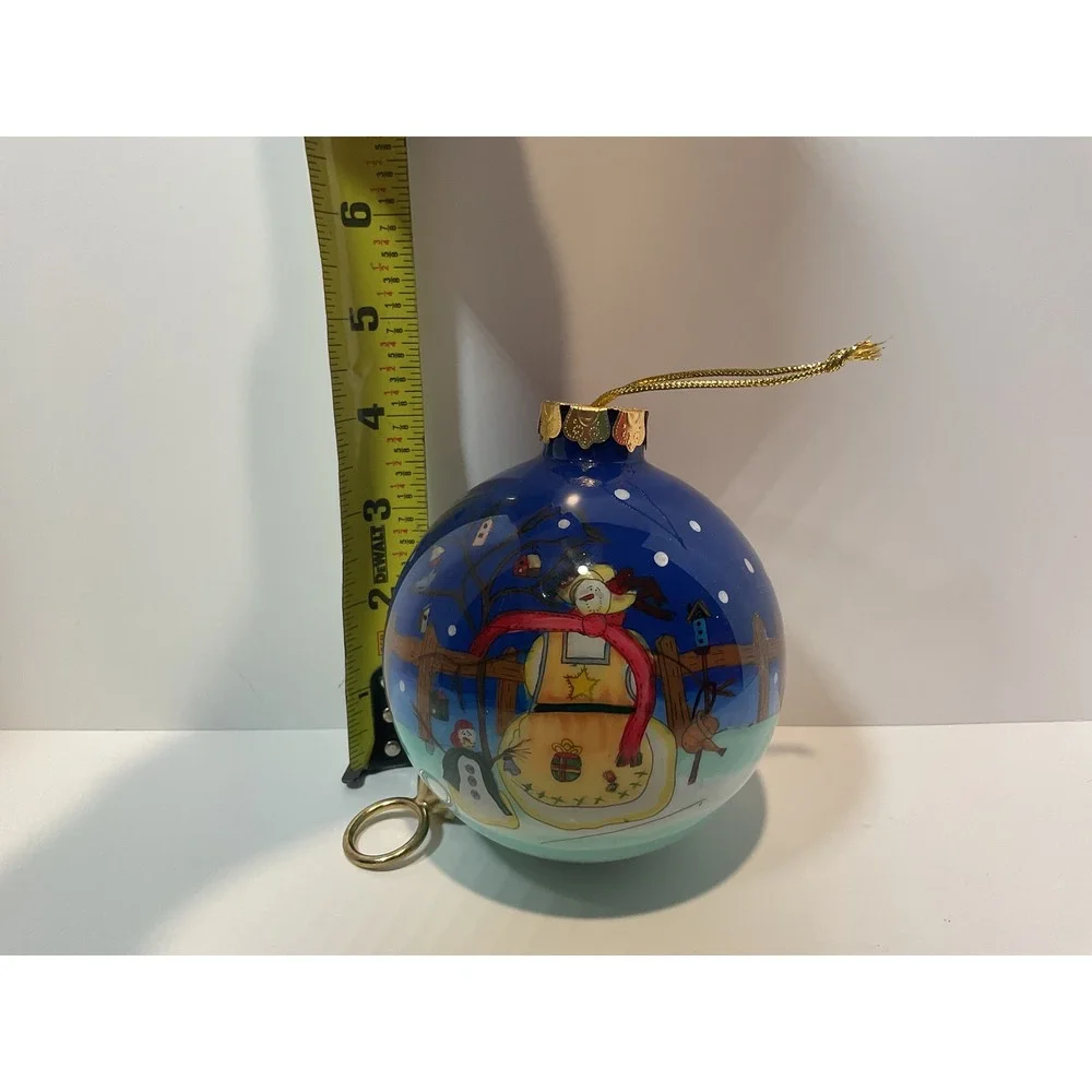 Hand Painted Christmas Ornament Snowman Scene Glass Ball‎ Ornament